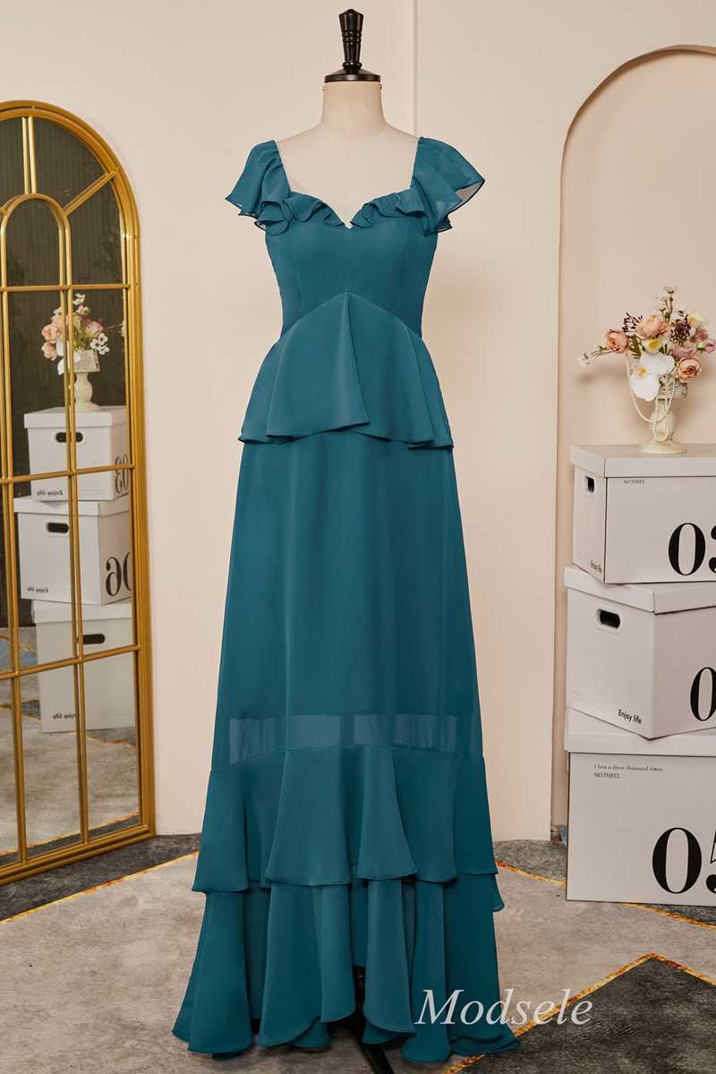 Emerald Flutter Sleeve Multi-Layer Ruffle Long Dress Modsele Emerald Flutter Sleeve Multi-Layer Ruffle Long Dress Modsele