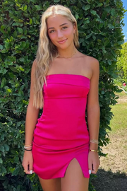 Simple Strapless Scoop Neck Satin Sleeveless Bodycon Homecoming Dress