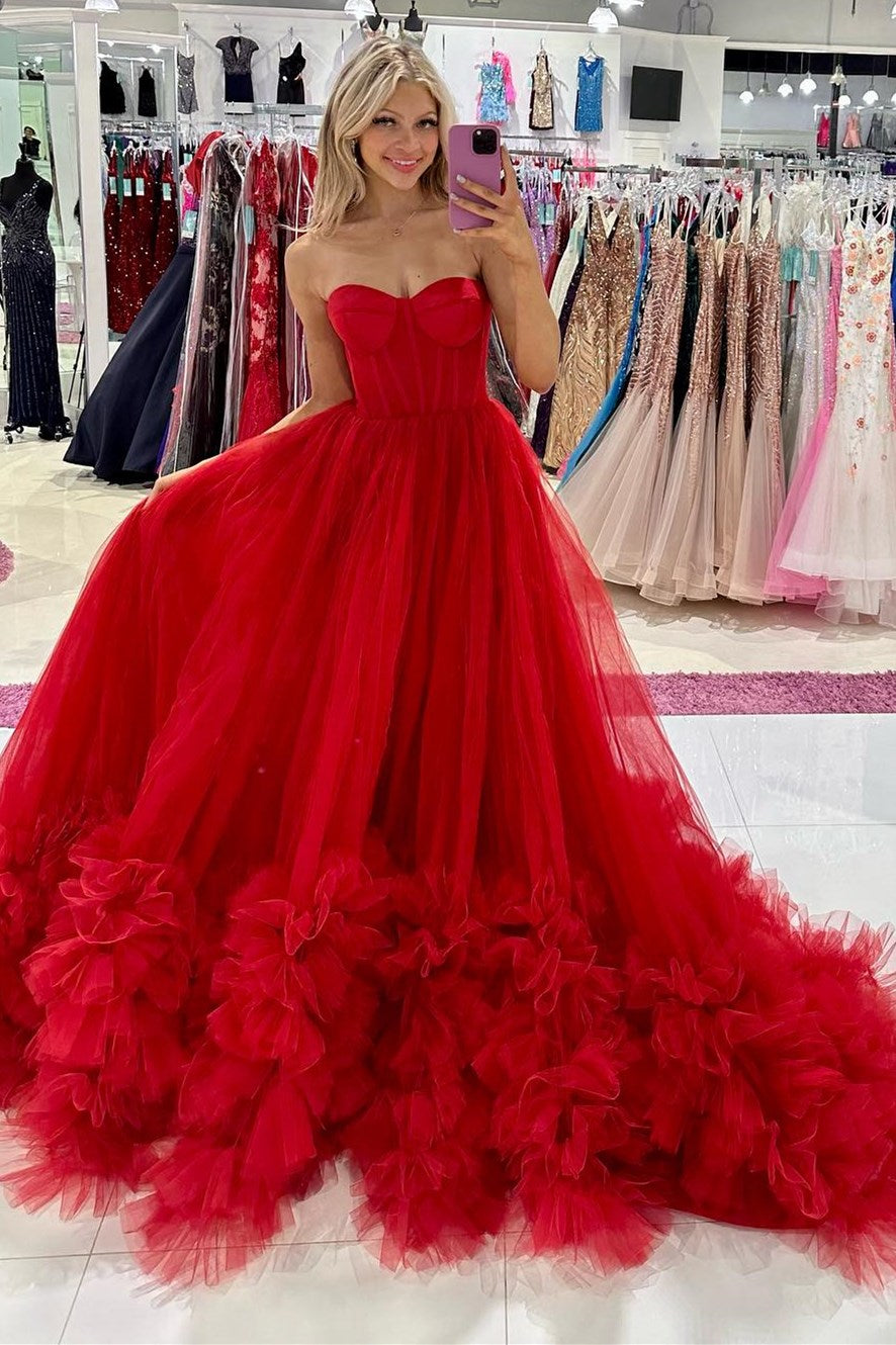 Strapless tulle cheap ball gown