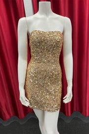 Pink Sequin Strapless Fitted Short Homecoming Dress