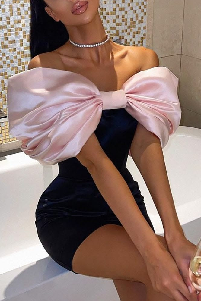 Classy Off-Shoulder Bow Tight Party Homecoming Mini Dress