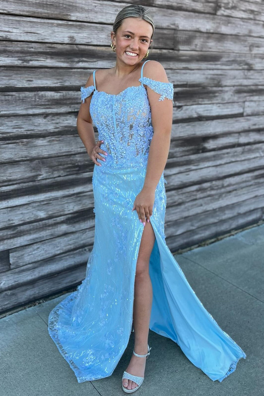 Pink Floral Lace Cold-Shoulder Mermaid Long Prom Dress with Slit Modsele Pink Floral Lace Cold-Shoulder Mermaid Long Prom Dress with Slit Modsele