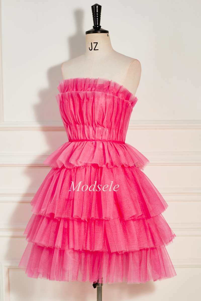 Hot Pink Short Strapless Dress