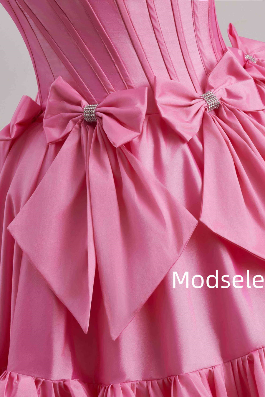 Pink Strapless A-Line Empire-Waist with Bows Pleated Homecoming Dress