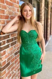 Green Strapless Applique Beaded Short Homecoming Dress