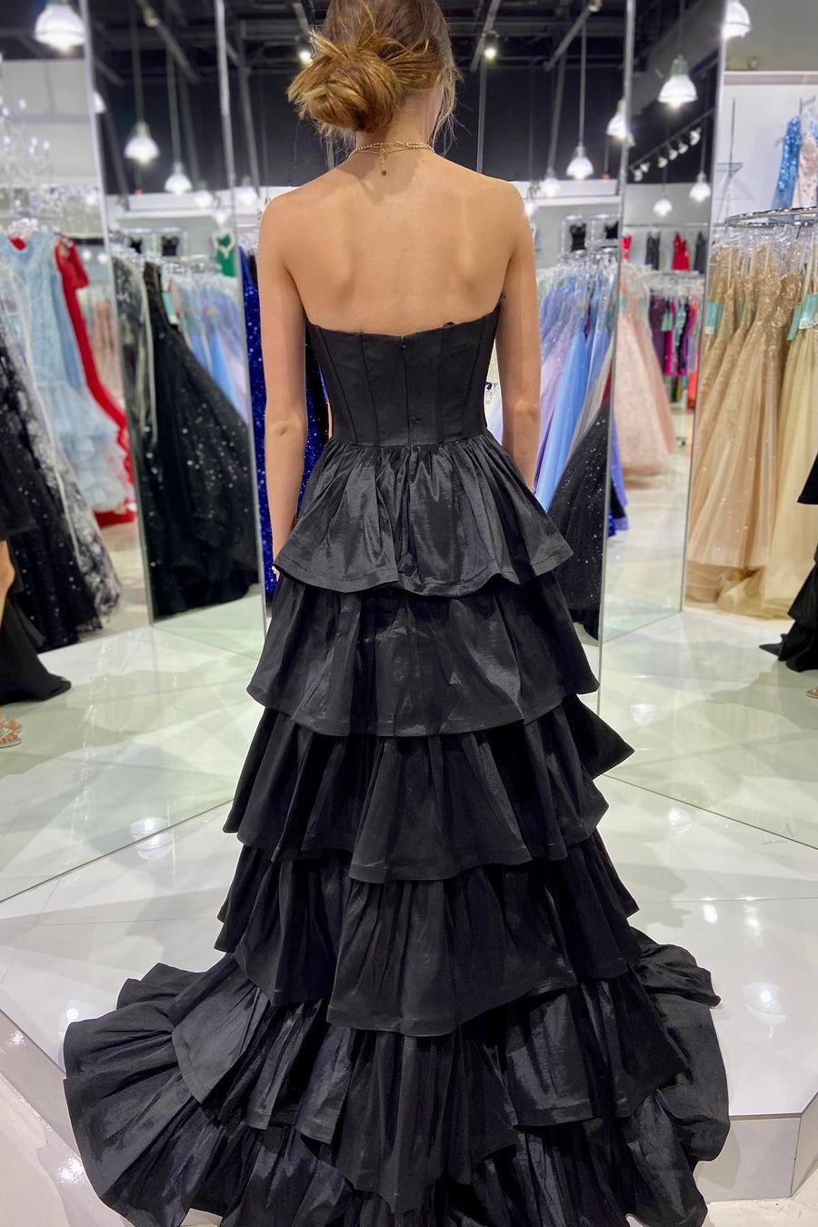 Magenta Sweetheart Ruffle Tiered High-Low Prom Dress