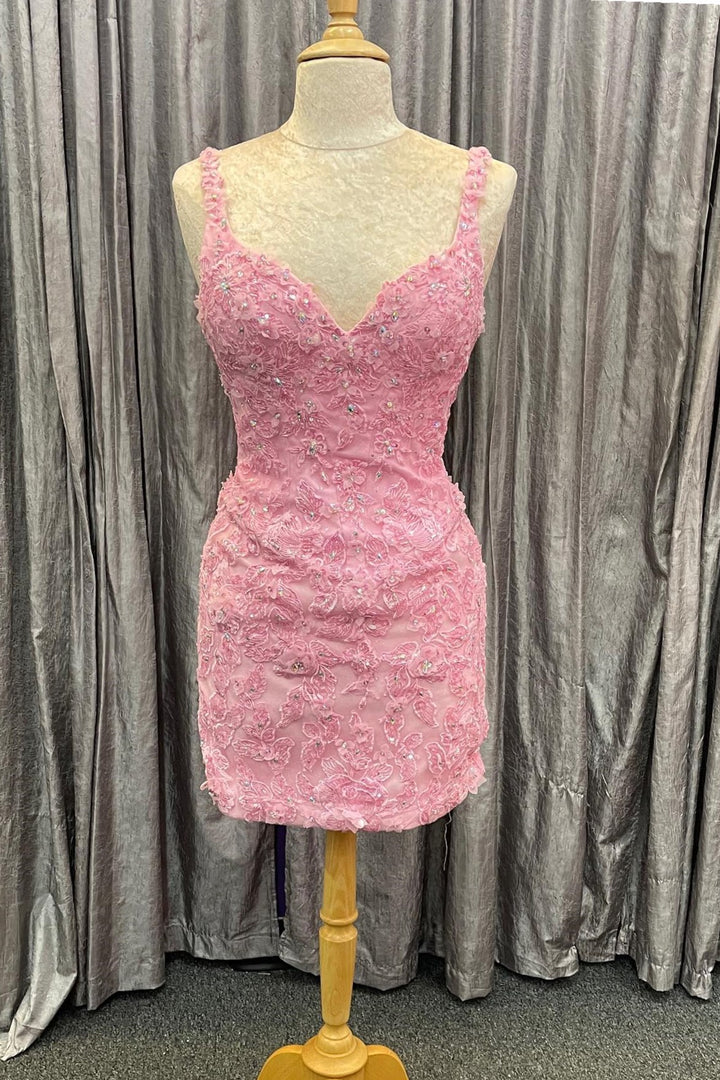 Pink Floral Appliques Sweetheart Lace-Up Ball Gown