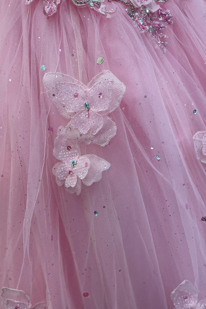 Pink Floral Appliques Sweetheart Lace-Up Ball Gown