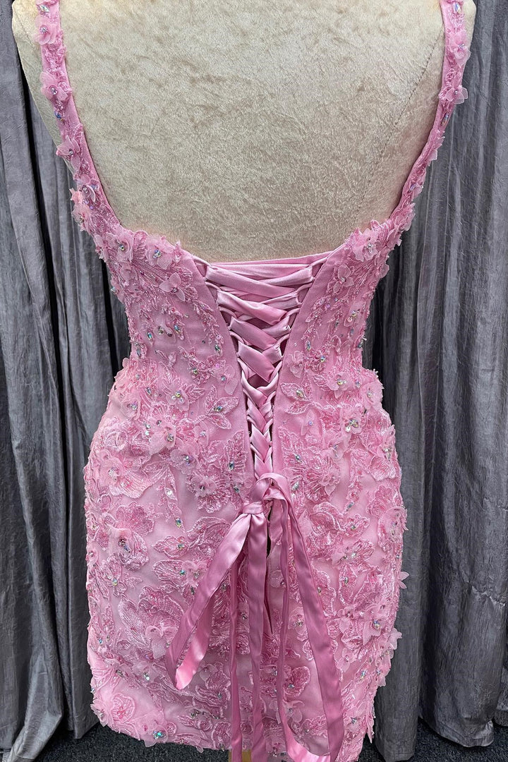 Pink Floral Appliques Sweetheart Lace-Up Ball Gown