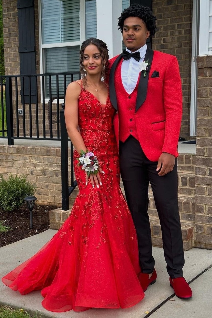 Stunning Blue Appliques Lace-Up Back Trumpet Long Prom Dress – Modsele