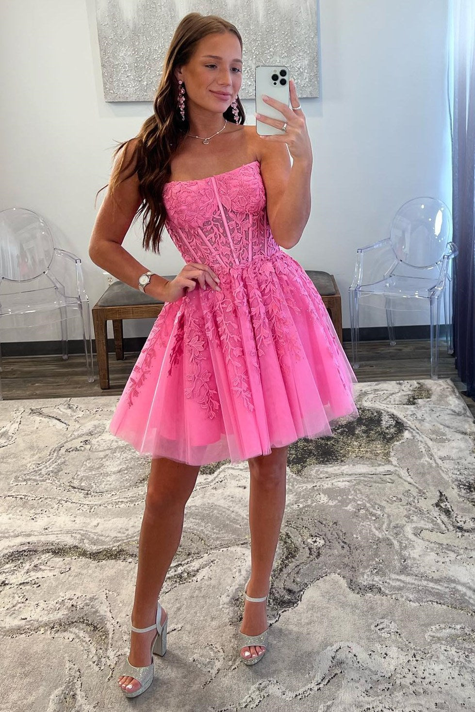 Bright pink short outlet dress