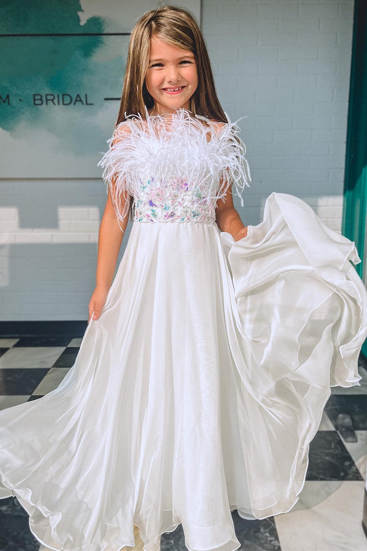 Pink Beaded Spaghetti Strap A-Line Girl Pageant Dress