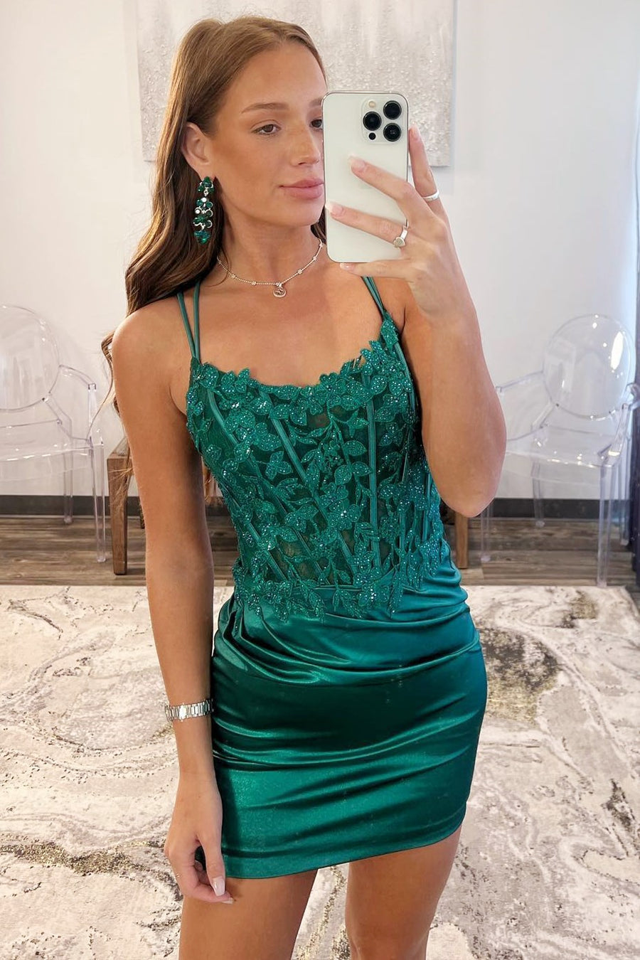 Emerald Appliques Lace-Up Short Cocktail Dress