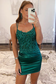 Emerald Appliques Lace-Up Short Cocktail Dress