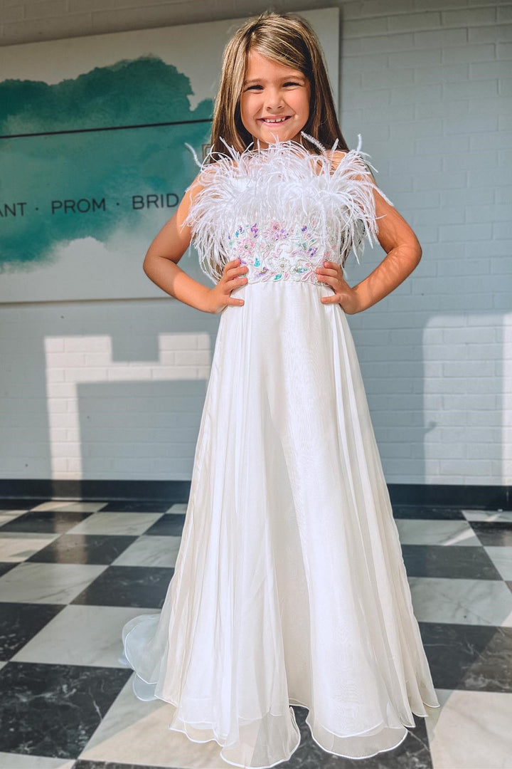 Pink Beaded Spaghetti Strap A-Line Girl Pageant Dress