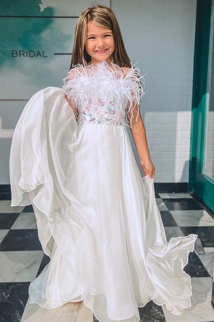 Pink Beaded Spaghetti Strap A-Line Girl Pageant Dress