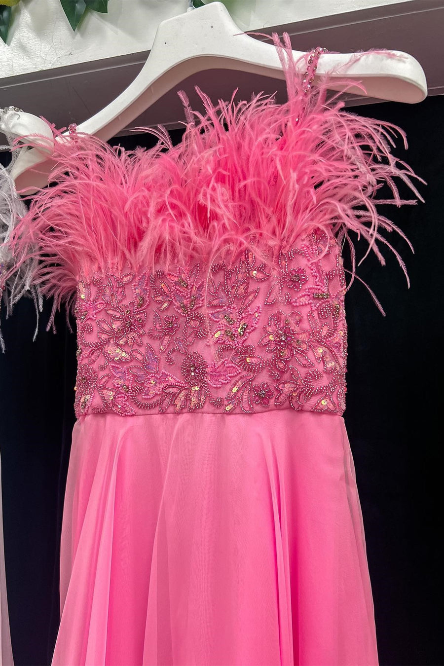 Pink Beaded Spaghetti Strap A-Line Girl Pageant Dress
