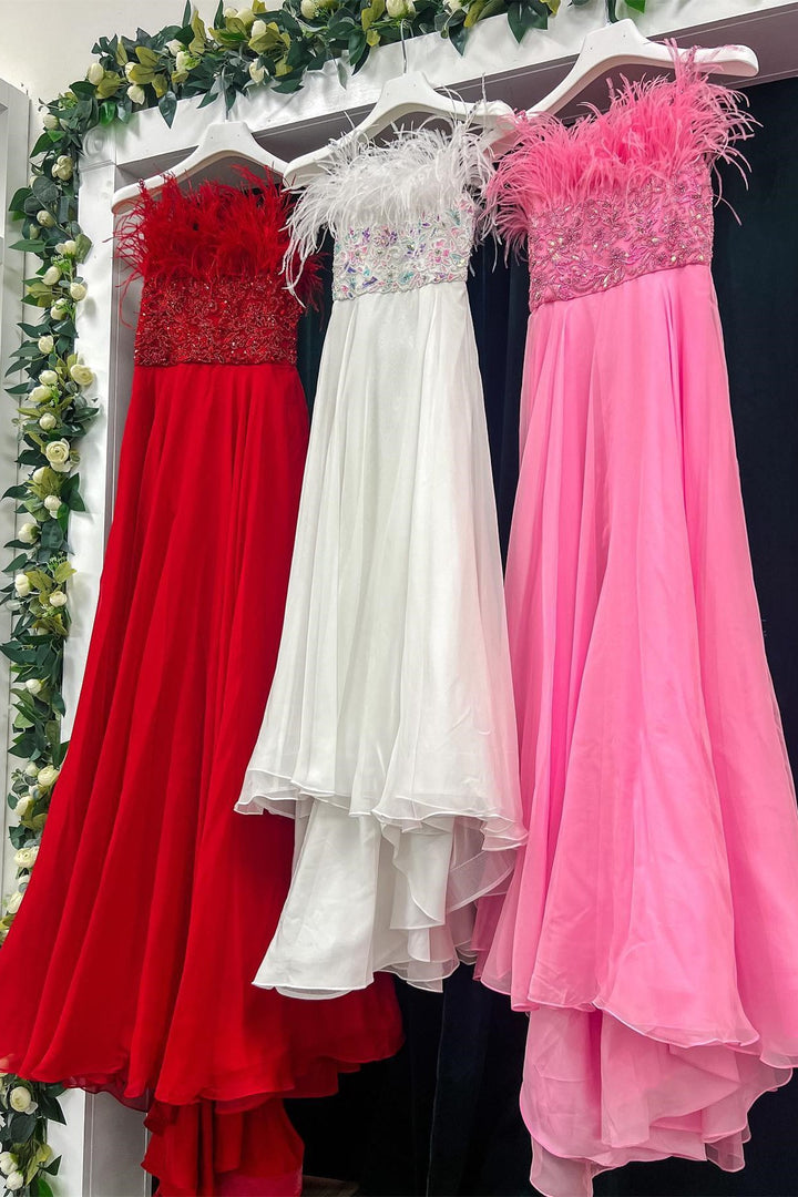 Pink Beaded Spaghetti Strap A-Line Girl Pageant Dress