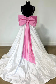 White Beaded Bow-Back A-Line Long Formal Dress