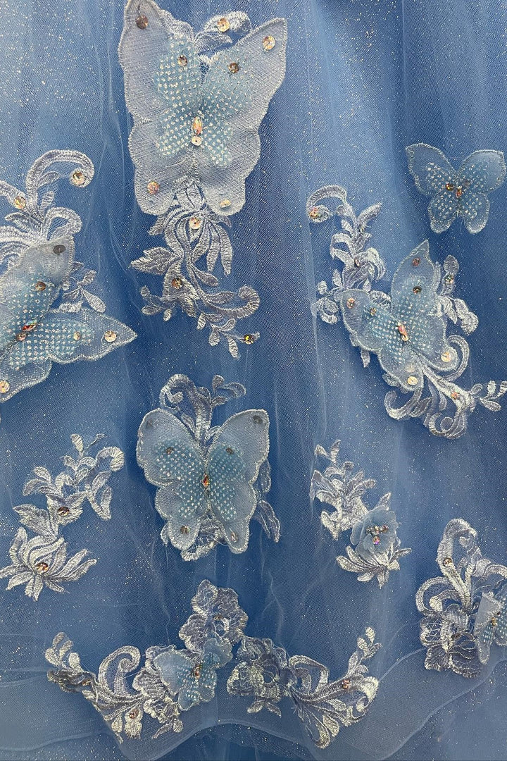 Blue Tulle Sweetheart Multi-Layer Ball Gown with 3D Floral Lace