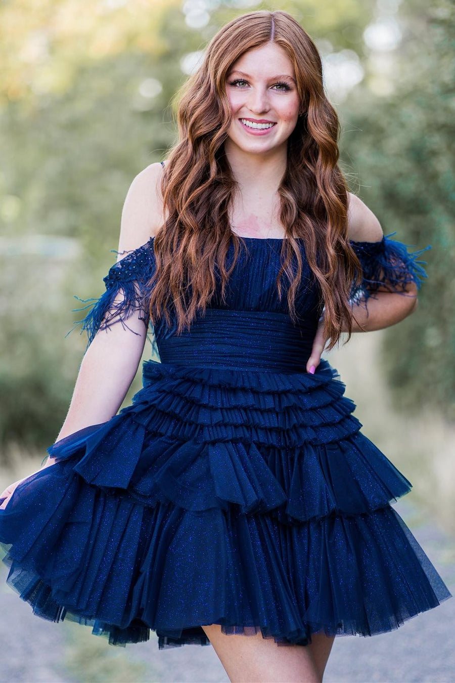 Pink Cold-Shoulder Multi-Tiered A-Line Homecoming Dress