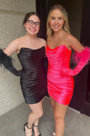 Hot Pink Strapless Ruched Short Cocktail Dress