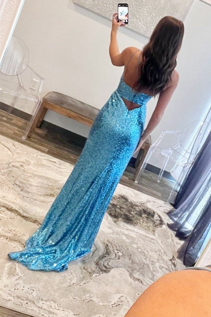 Royal Blue Sequin Keyhole Straps Mermaid Long Prom Dress with Slit Modsele Royal Blue Sequin Keyhole Straps Mermaid Long Prom Dress with Slit Modsele