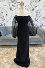 Black Off-the-Shoulder Mermaid Mother's Gown with Balloon Sleeves