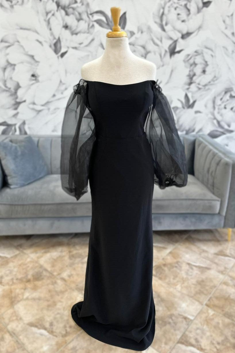 Black Off-the-Shoulder Mermaid Mother's Gown with Balloon Sleeves Modsele Black Off-the-Shoulder Mermaid Mother's Gown with Balloon Sleeves Modsele