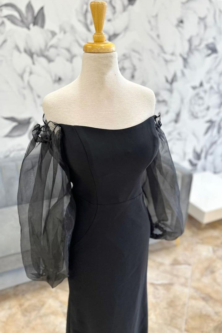 Black Off-the-Shoulder Mermaid Mother's Gown with Balloon Sleeves