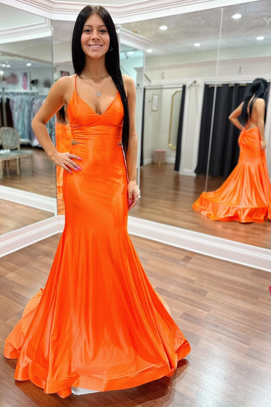 Gold V-Neck Lace-Up Trumpet Long Formal Dress