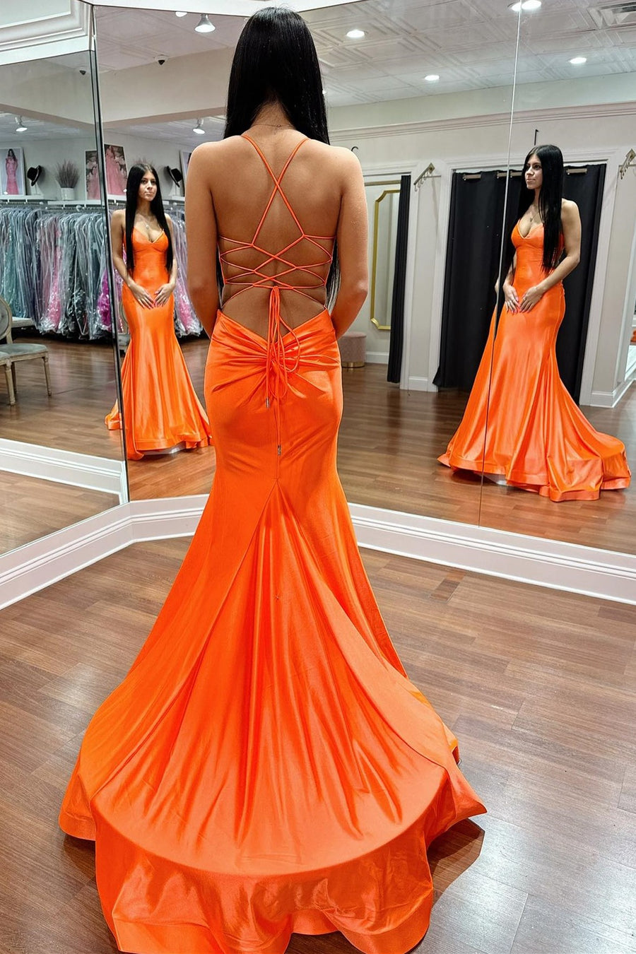 Gold V-Neck Lace-Up Trumpet Long Formal Dress Modsele Gold V-Neck Lace-Up Trumpet Long Formal Dress Modsele