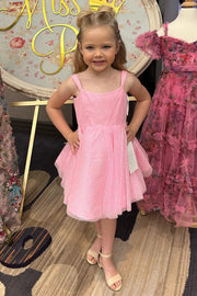 Glittered Pink Straps A-Line Girl Party Dress
