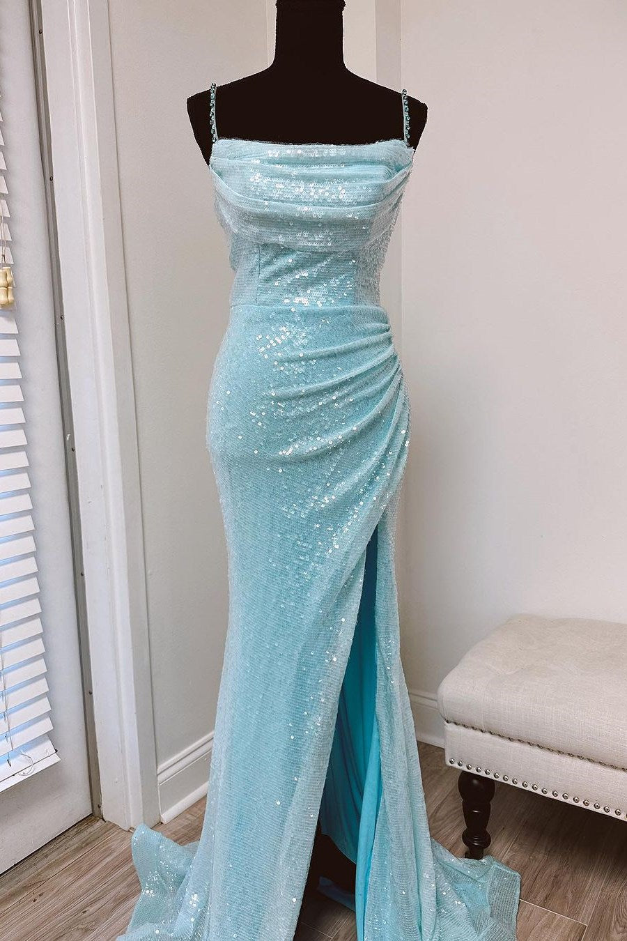 Sequin Cowl Neck Dress In Blue Periwinkle Sequin Cowl Neck Backless Mermaid Long Dress with Slit Modsele Sequin Cowl Neck Dress In Blue Periwinkle Sequin Cowl Neck Backless Mermaid Long Dress with Slit Modsele
