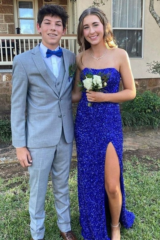 Blue and Gold Two Piece Mermaid Prom Dress