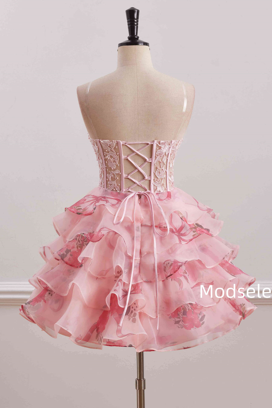 A-Line Cute  Strapless Sweetheart Print Ruffles Short Homecoming Dress