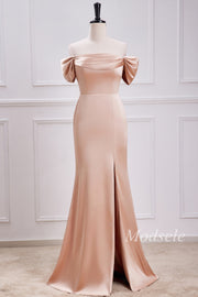Champagne Off-the-Shoulder Mermaid Maxi Dress with Slit