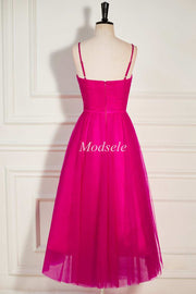 Magenta Sweetheart A-Line Long Dress with Spaghetti Straps