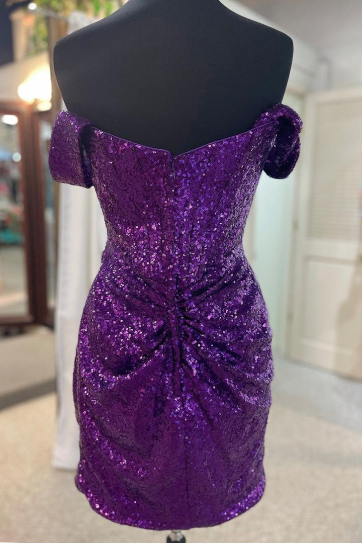 Sequin Off-the-Shoulder Ruched Cocktail Dress