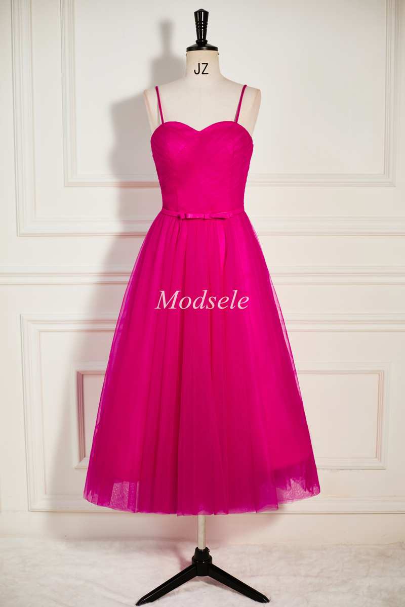 Magenta Sweetheart A-Line Long Dress with Spaghetti Straps