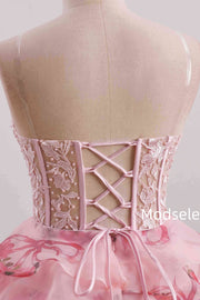 A-Line Cute  Strapless Sweetheart Print Ruffles Short Homecoming Dress