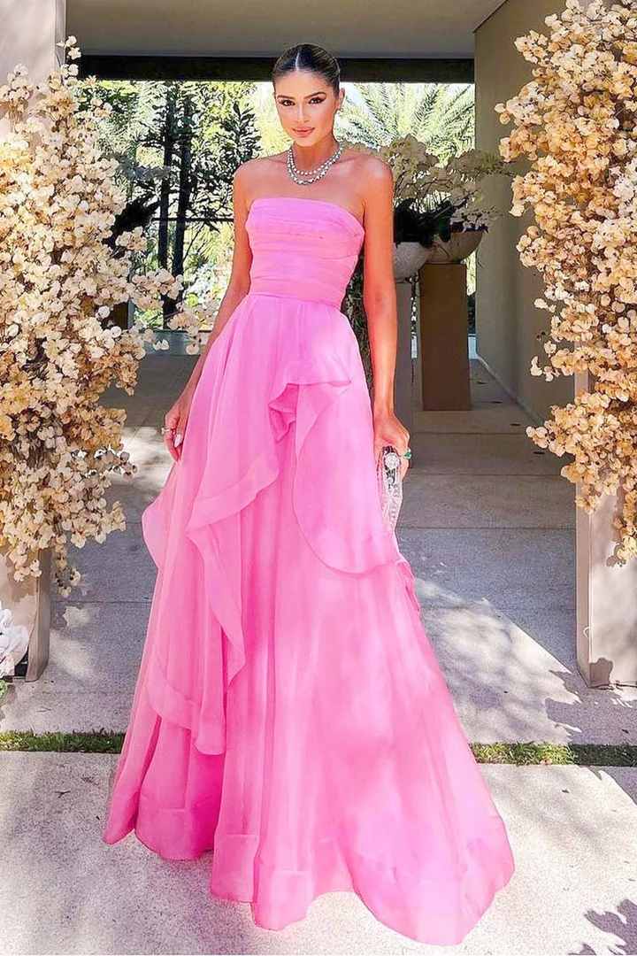 pink strapless long dress Keyhole Pleated A-Line Hot Prom PSK481 US16 / Custom Color Made in crepe fabric Classic Long Pink Sleeveless Prom