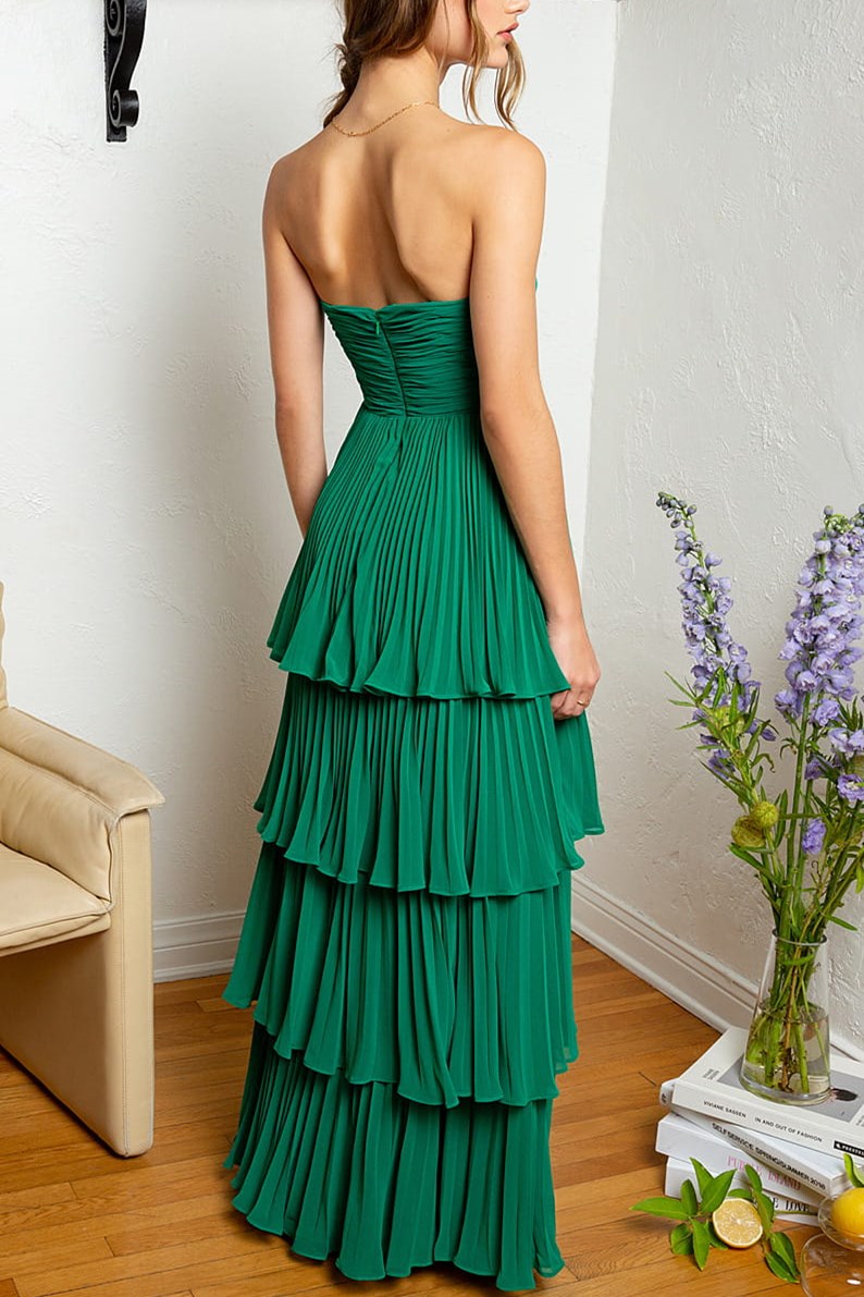 Emerald Green Strapless Multi-Layer Long Formal Dress