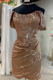 Sequin Off-the-Shoulder Ruched Cocktail Dress