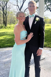 Chic Strapless Keyhole Satin Sleeveless Long Formal Prom Dress