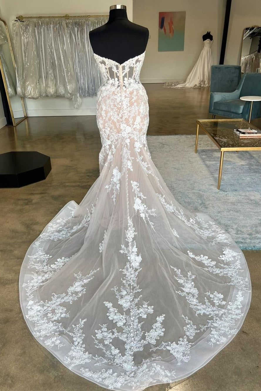 Ivory Strapless Floral Lace Trumpet Long Bridal Gown Modsele Ivory Strapless Floral Lace Trumpet Long Bridal Gown Modsele