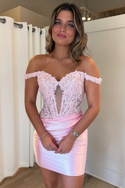 Off-Shoulder Sweetheart Lace Appliques Mini Homecoming Dress