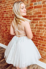 White Tulle Sequin Lace A-Line Homecoming Dress