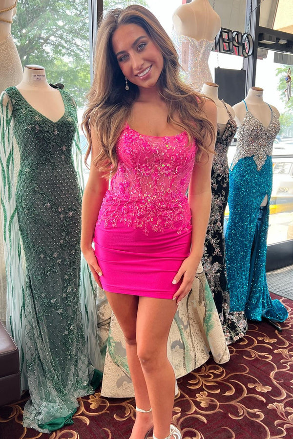 Strapless Pink Fitted Homecoming Dress with Bow main image 1