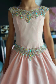 Blush Pink Rhinestones Girl Ball Gown